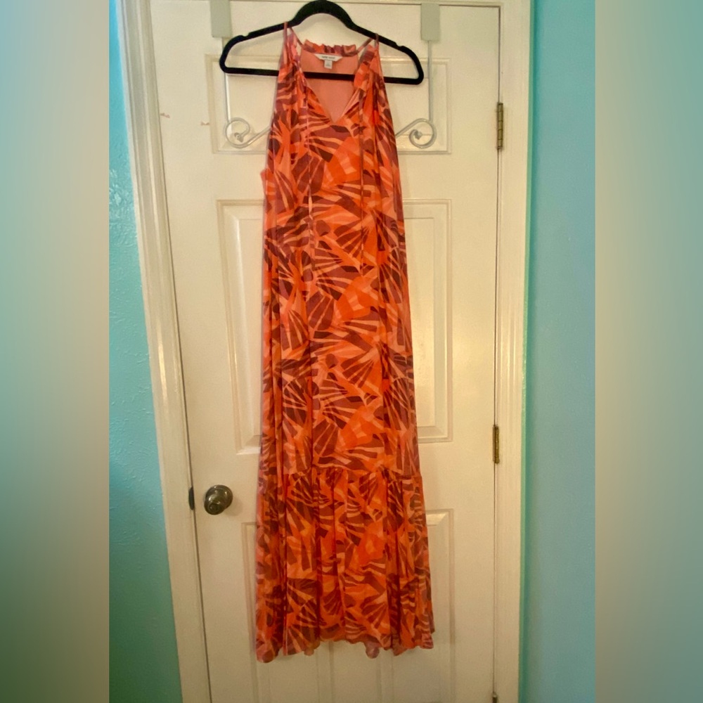 Nine West Orange Abstract Flowing Maxi Dress